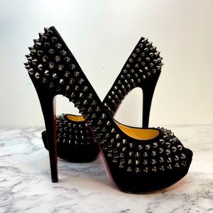 Christian Louboutin Black Lady Peep Spikes Pumps Size 37